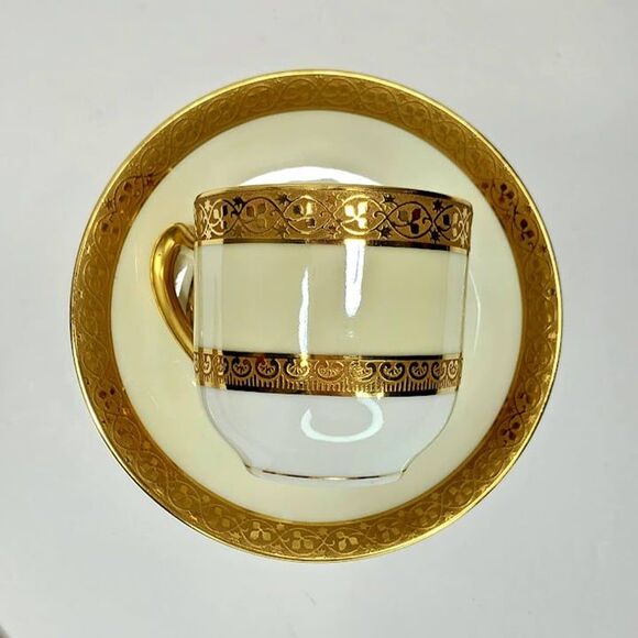 Haviland Limoges Cordelia Gold Trim Demitasse Cup & Saucer - Picture 2 of 10